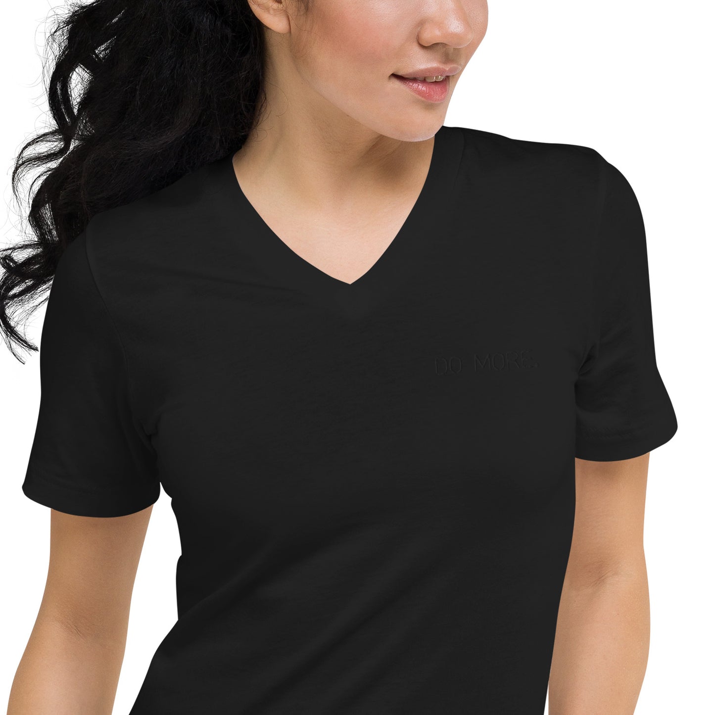 EMBROIDERED UNISEX V NECK TEE SHIRT — DO MORE BLACKOUT