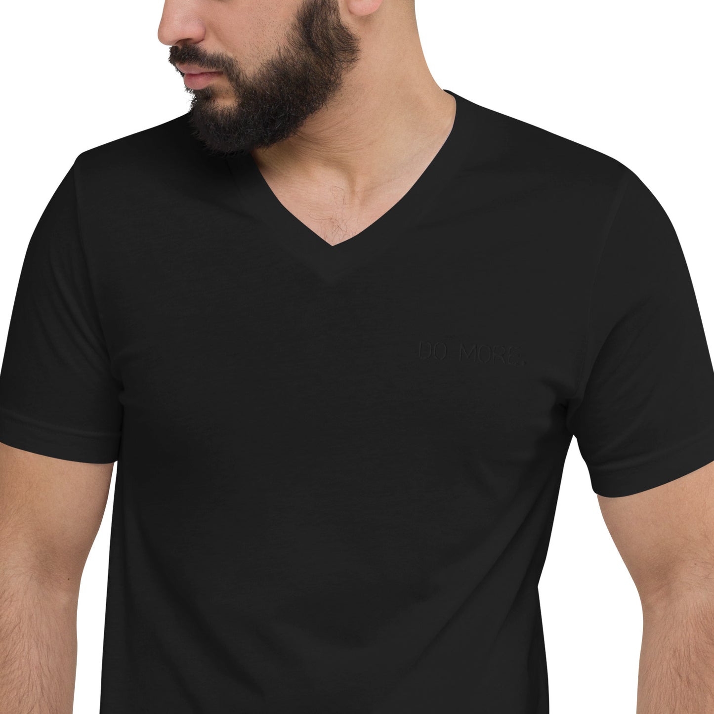 EMBROIDERED UNISEX V NECK TEE SHIRT — DO MORE BLACKOUT